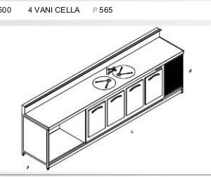 Banco Bar refrigerato Inox profondità 56 cm lunghezza 350 Cm 4 Celle